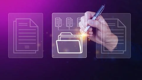 Document Management System (DMS) being setup IT consultant working on lapto.. Stock Photos