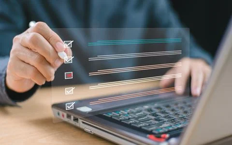 Document management system DMS. Business assessment form, questionnaire, chec Foto stock