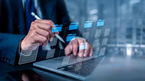 Document Management System DMS business processes share and organize and file Stock Photos