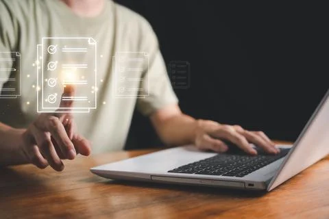 Document Management System (DMS). Digital online document database and paperl Stock Photos