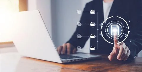 Document Management System (DMS). Digital online document database and paperl Stock Photos