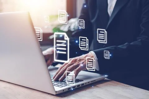 Document Management System (DMS). Digital online document database and pape.. Stock Photos