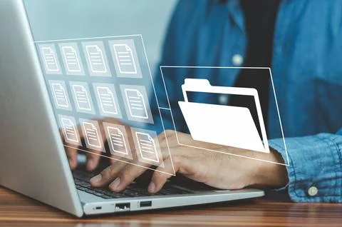 Document Management System DMS Folder, File data management or data transfe.. Stock Photos