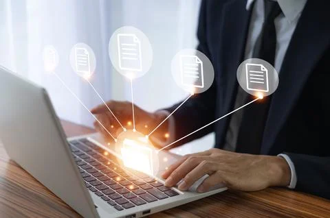 Document Management System DMS Folder, File data management or data transfe.. Stock Photos