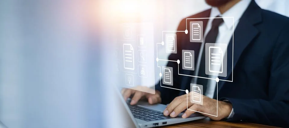 Document Management System DMS Folder, File data management or data transfe.. Stock Photos