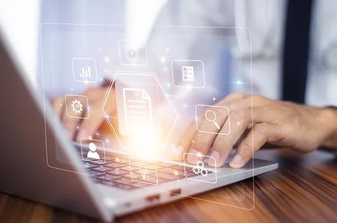 Document Management System DMS Folder, File data management or data transfe.. Stock Photos