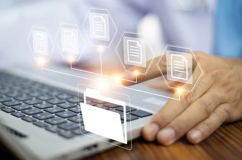 Document Management System DMS Folder, File data management or data transfe.. Stock Photos