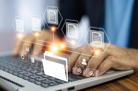 Document Management System DMS Folder, File data management or data transfe.. Stock Photos