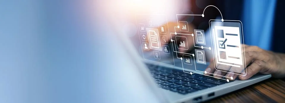 Document Management System DMS Folder, File data management or data transfe.. Stock Photos