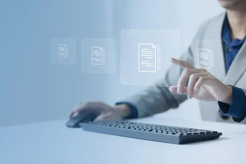 Document Management System DMS Online Database and automated processes to man Stock Photos