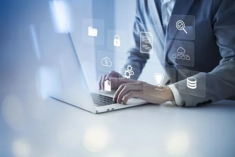 Document Management System DMS Online Database and automated processes to man Stock Photos