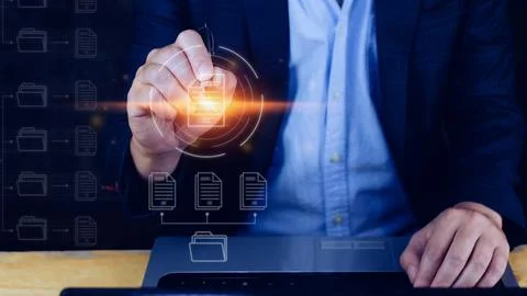 Document Management System (DMS), Online documentation database and process.. Stock Photos