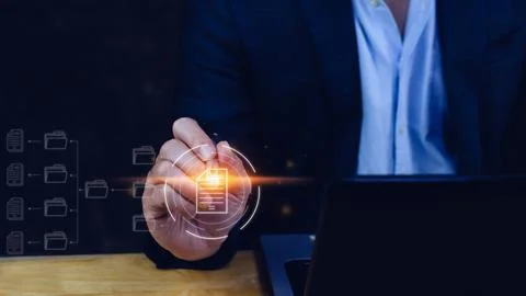 Document Management System (DMS), Online documentation database and process.. Stock Photos