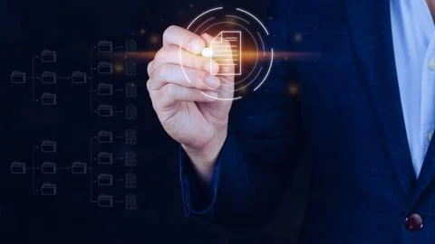 Document Management System (DMS), Online documentation database and process.. Stock Photos