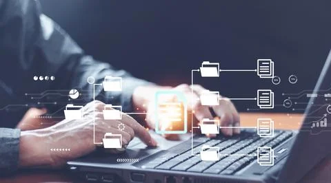 Document Management System (DMS), online documentation database and process.. Stock Photos