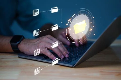 Document Management System (DMS), online documentation database and process.. Stock Photos