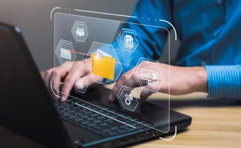 Document Management System (DMS) Online document file data software for eff.. Stock Photos