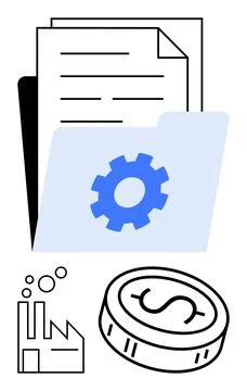 Document Management System with Industry and Finance Icons for Effective Bu.. Stock Illustration