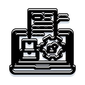 Document management system with laptop and gear icon Stockillustratie