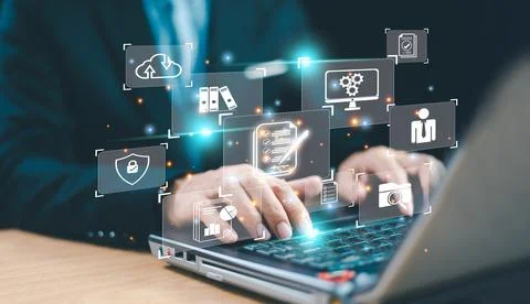 Document management system services concept. Business database electronic doc Foto stock