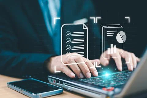 Document management system services concept. Business database electronic doc Stock Photos