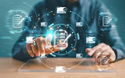 Document management system services concept. Business database electronic doc Stock Photos