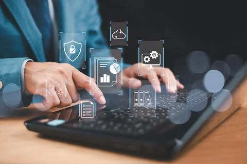 Document management system services concept. Business database electronic doc Stock-Fotos