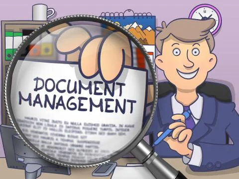 Document Management through Magnifier. Doodle Concept Stock Illustration