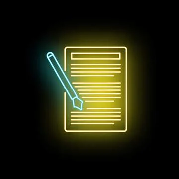 Document with neon glowing pen signing contract Stock Illustration