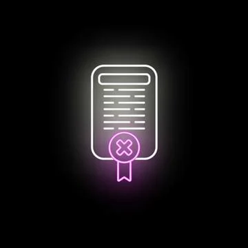 Document in neon outline with a rejected status mark Stockillustratie