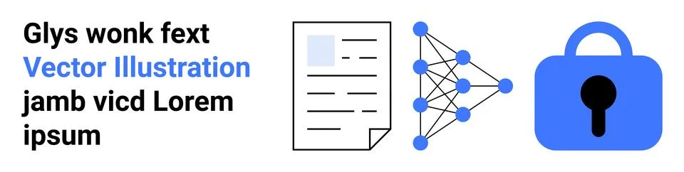 Document, Network Nodes, and Secure Lock for Data Protection Communication Stock Illustration