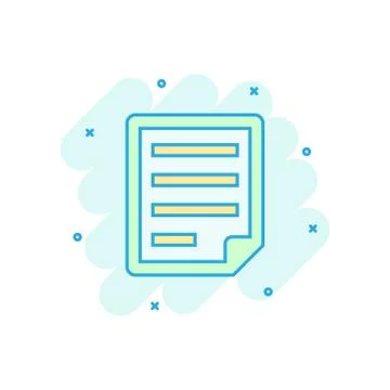 Document note icon in comic style. Paper sheet vector cartoon illustration pi Stockillustratie