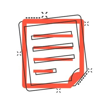 Document note icon in comic style. Paper sheet vector cartoon illustration pi Stock Illustration