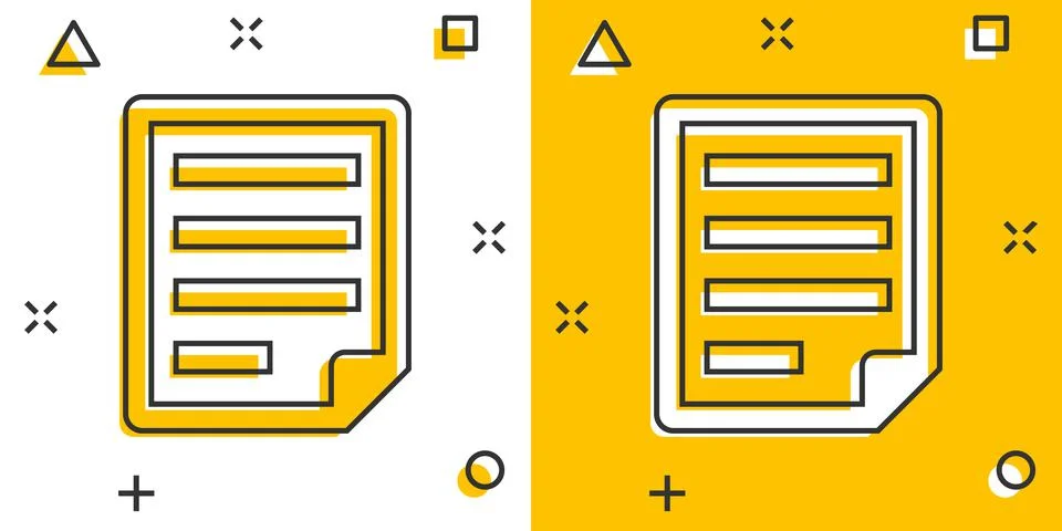 Document note icon in comic style. Paper sheet vector cartoon illustration pi Illustrazione stock