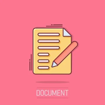 Document note icon in comic style. Paper sheet vector cartoon illustration .. Illustrazione stock