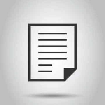 Document note icon in flat style. Paper sheet vector illustration on white ba Illustrazione stock