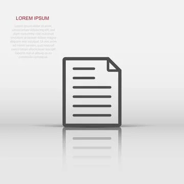 Document note icon in flat style. Paper sheet vector illustration on white .. Illustrazione stock