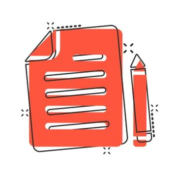 Document note with pen icon in comic style. Paper sheet pencil cartoon vector 스톡 일러스트
