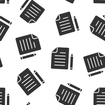 Document note with pen icon in flat style. Paper sheet pencil vector illustra Stock Illustration