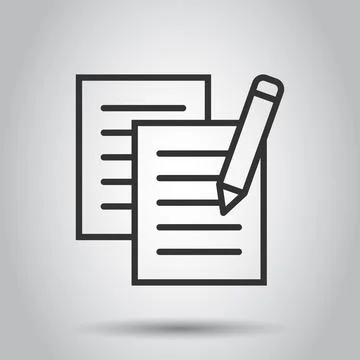 Document note with pen icon in flat style. Paper sheet pencil vector illustra Illustrazione stock