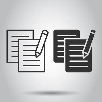Document note with pen icon in flat style. Paper sheet pencil vector illustra 스톡 일러스트
