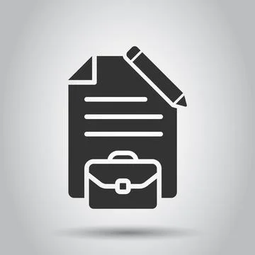 Document note with pen icon in flat style. Paper sheet pencil and briefcase v イラスト素材