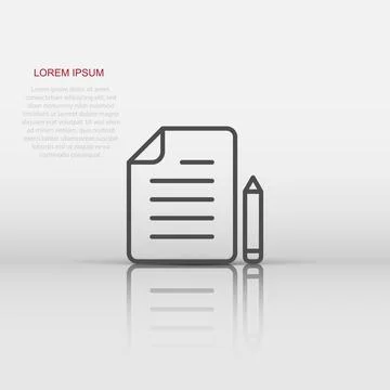Document note with pen icon in flat style. Paper sheet pencil vector illust.. Stock Illustration