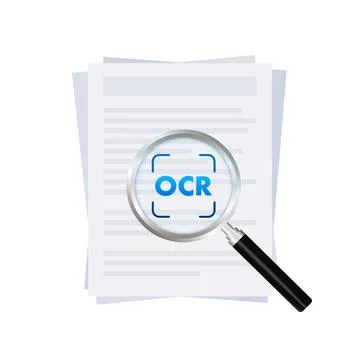Document with OCR magnifying glass for text recognition Stock Illustration