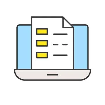 Document or file on laptop screen, e-learning concept, editable stroke outlin Stock Illustration
