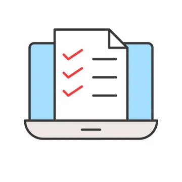 Document or file on laptop screen, e-learning concept, editable stroke outlin Stock Illustration