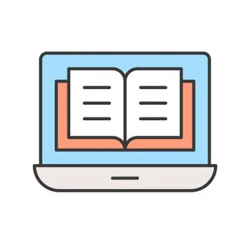 Document or file on laptop screen, e-learning concept, editable stroke outlin Stock Illustration