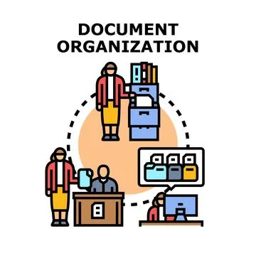 Document organization process with archival and digital management Stock Illustration