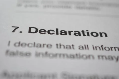 Document outlines declaration statement in clear text Stock Photos