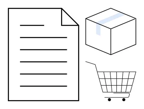 Document, Package, and Shopping Cart Vector Simple Illustration Illustrazione stock